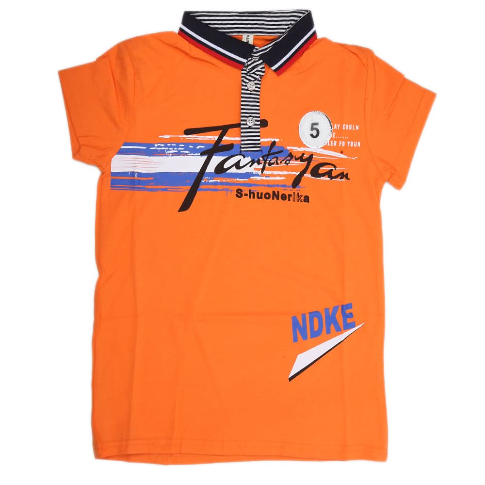 Boys Half Sleeves Polo T-Shirt - Orange, Kids, Boys T-Shirts, Chase Value, Chase Value