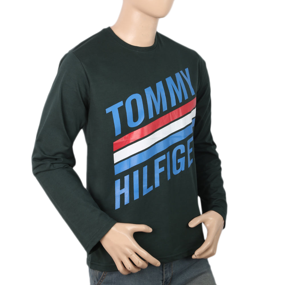 Men's Full Sleeves Printed T-Shirt - Green, Men, T-Shirts And Polos, Chase Value, Chase Value