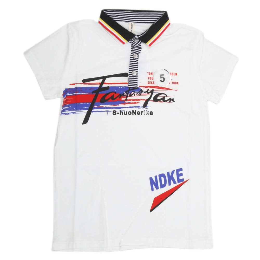 Boys Half Sleeves Polo T-Shirt - White, Kids, Boys T-Shirts, Chase Value, Chase Value