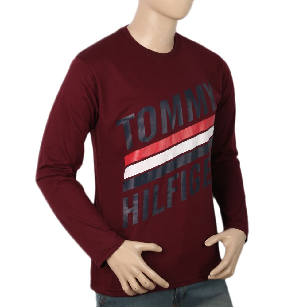 Men's Full Sleeves Printed T-Shirt - Maroon, Men, T-Shirts And Polos, Chase Value, Chase Value