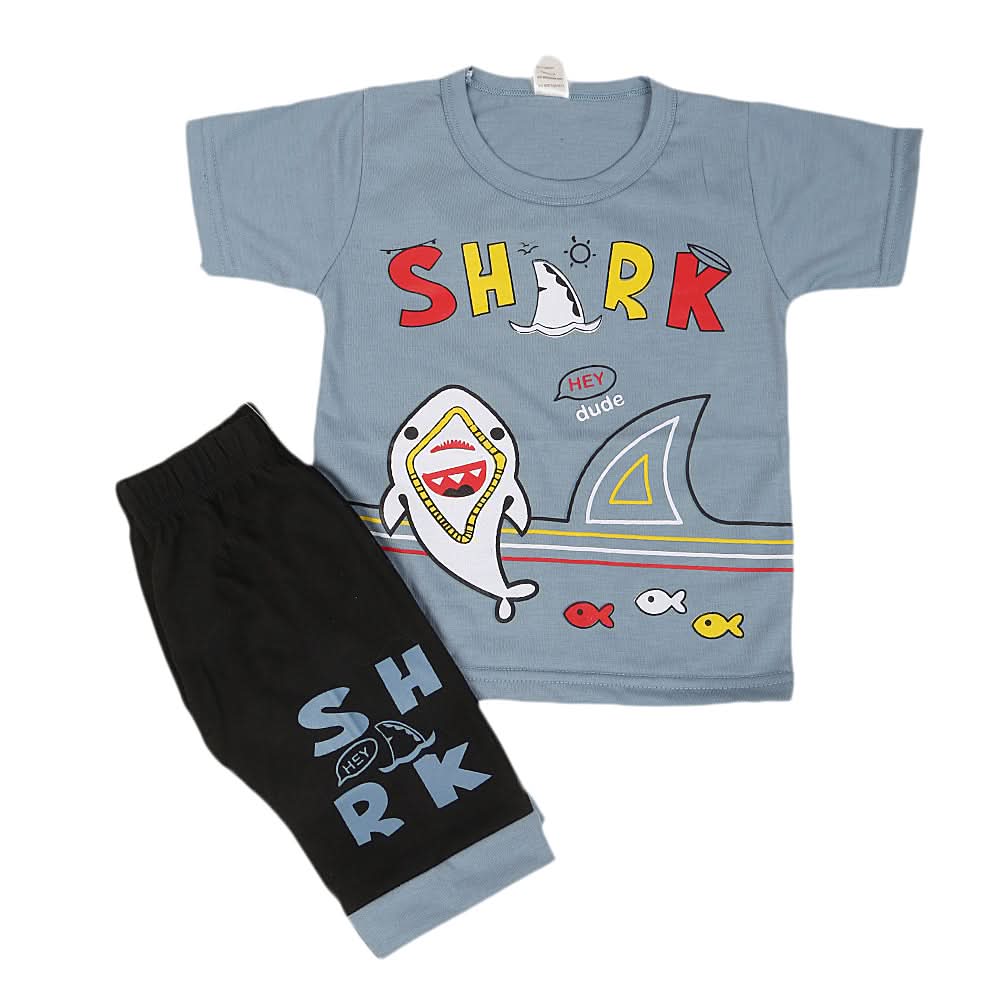 Boys Half Sleeves Short Suit - Steel Blue, Kids, Boys Sets And Suits, Chase Value, Chase Value
