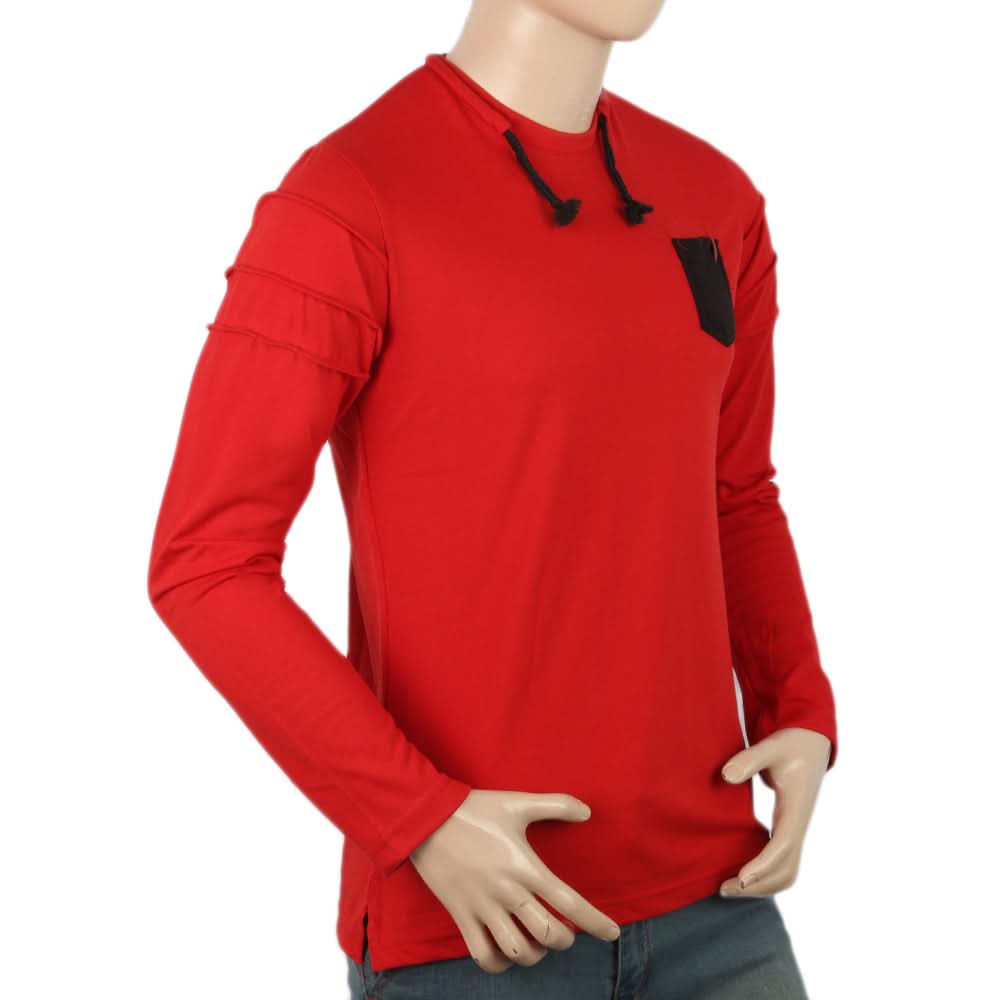 Men's Full Sleeves T-Shirt - Red, Men, T-Shirts And Polos, Chase Value, Chase Value