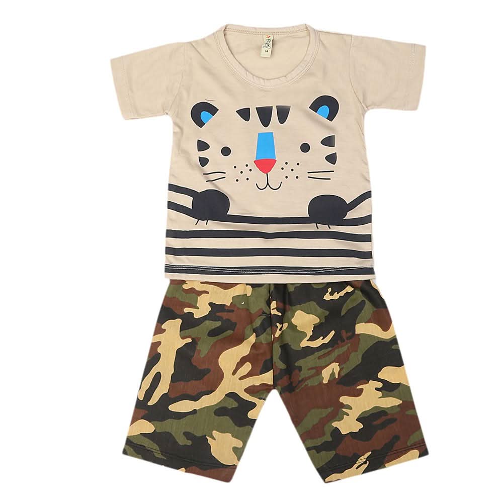 Boys 2 Pcs Suit Half Sleeves - Beige, Kids, Boys Sets And Suits, Chase Value, Chase Value