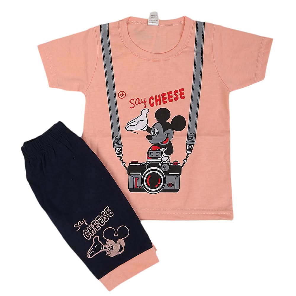 Boys Half Sleeves Short Suit - Peach, Kids, Boys Sets And Suits, Chase Value, Chase Value