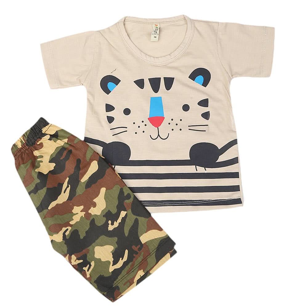 Boys 2 Pcs Suit Half Sleeves - Beige, Kids, Boys Sets And Suits, Chase Value, Chase Value