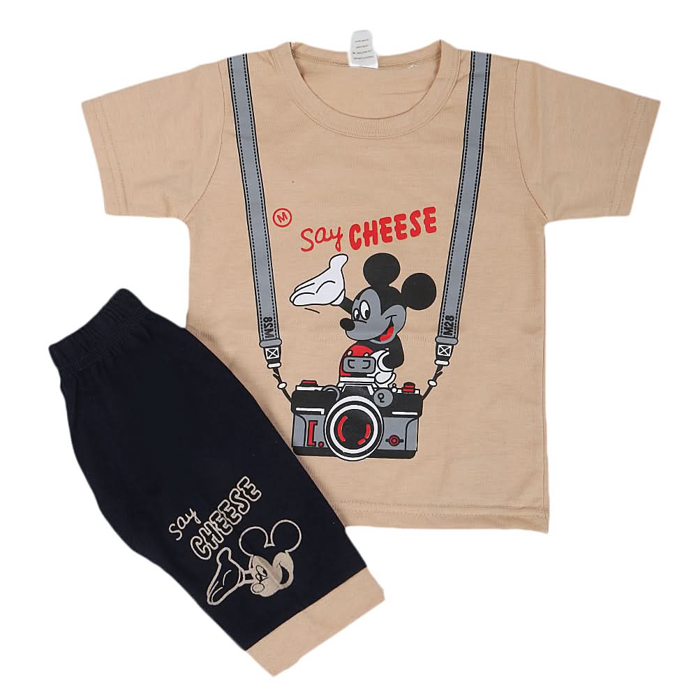 Boys Half Sleeves Short Suit - Beige, Kids, Boys Sets And Suits, Chase Value, Chase Value