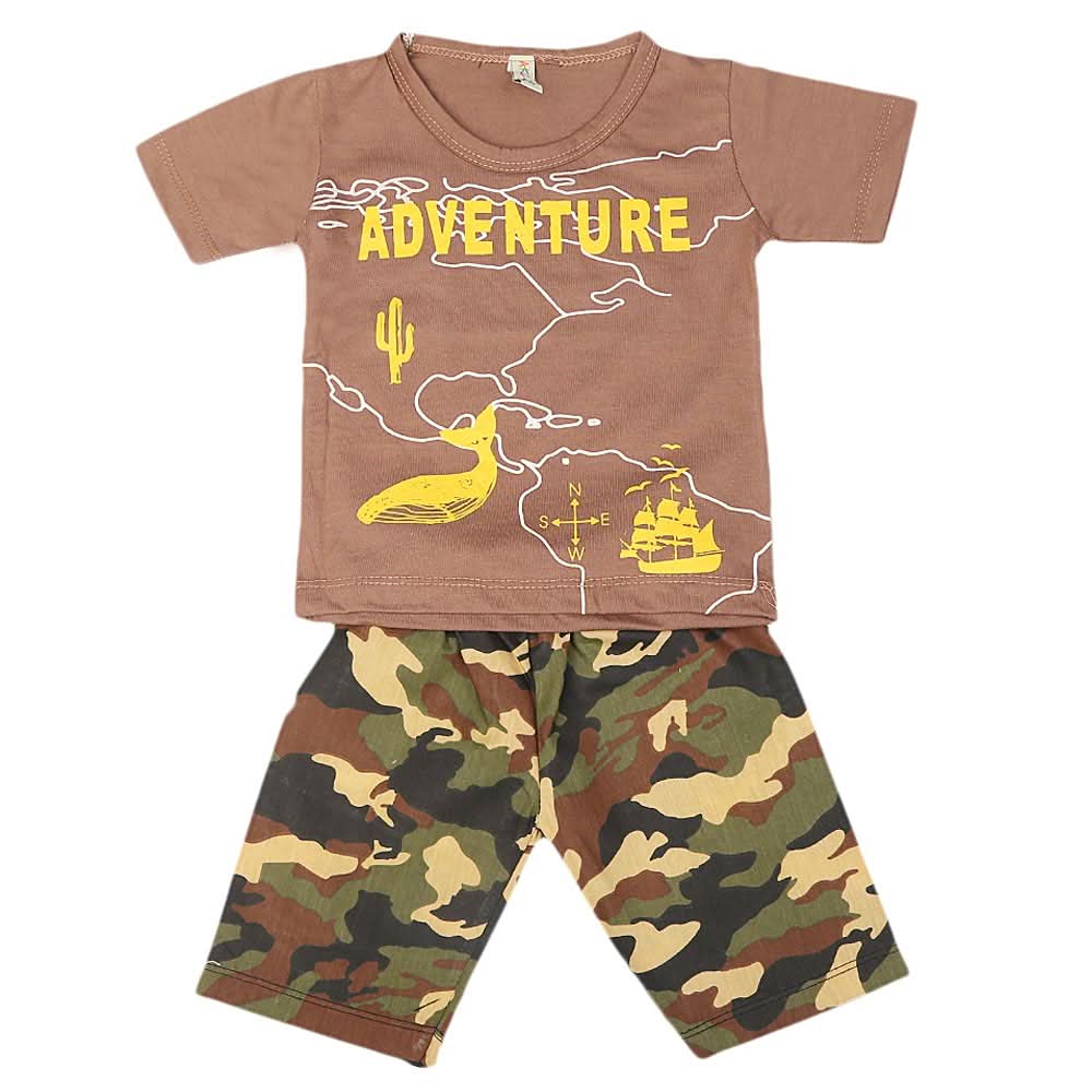 Boys 2 Pcs Suit Half Sleeves - Brown, Kids, Boys Sets And Suits, Chase Value, Chase Value
