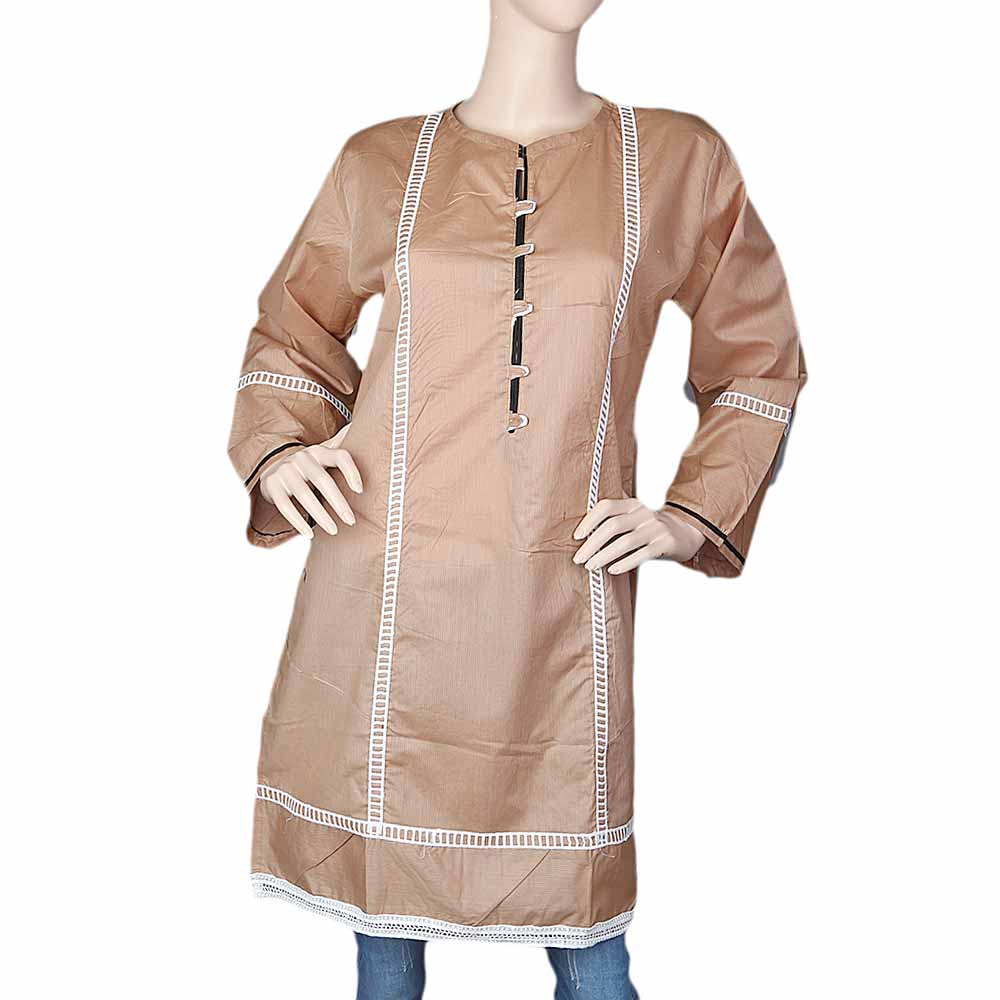 Women's Plain Kurti - Beige, Women, Ready Kurtis, Chase Value, Chase Value