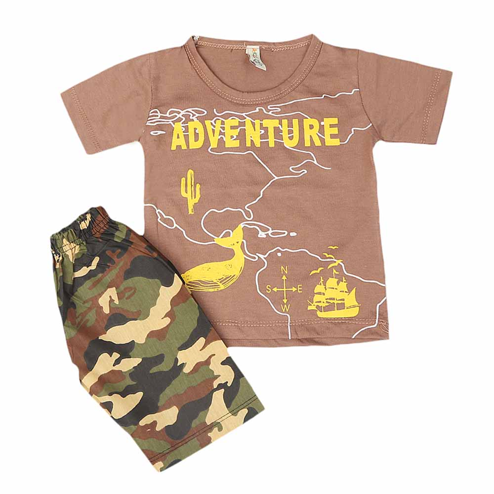 Boys 2 Pcs Suit Half Sleeves - Brown, Kids, Boys Sets And Suits, Chase Value, Chase Value