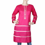 Women's Plain Cotton Kurti Indian Doriya - Pink, Women, Ready Kurtis, Chase Value, Chase Value