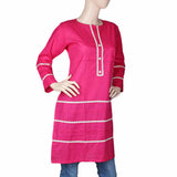 Women's Plain Cotton Kurti Indian Doriya - Pink, Women, Ready Kurtis, Chase Value, Chase Value