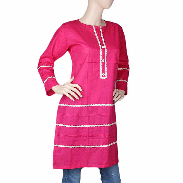 Women's Plain Cotton Kurti Indian Doriya - Pink, Women, Ready Kurtis, Chase Value, Chase Value