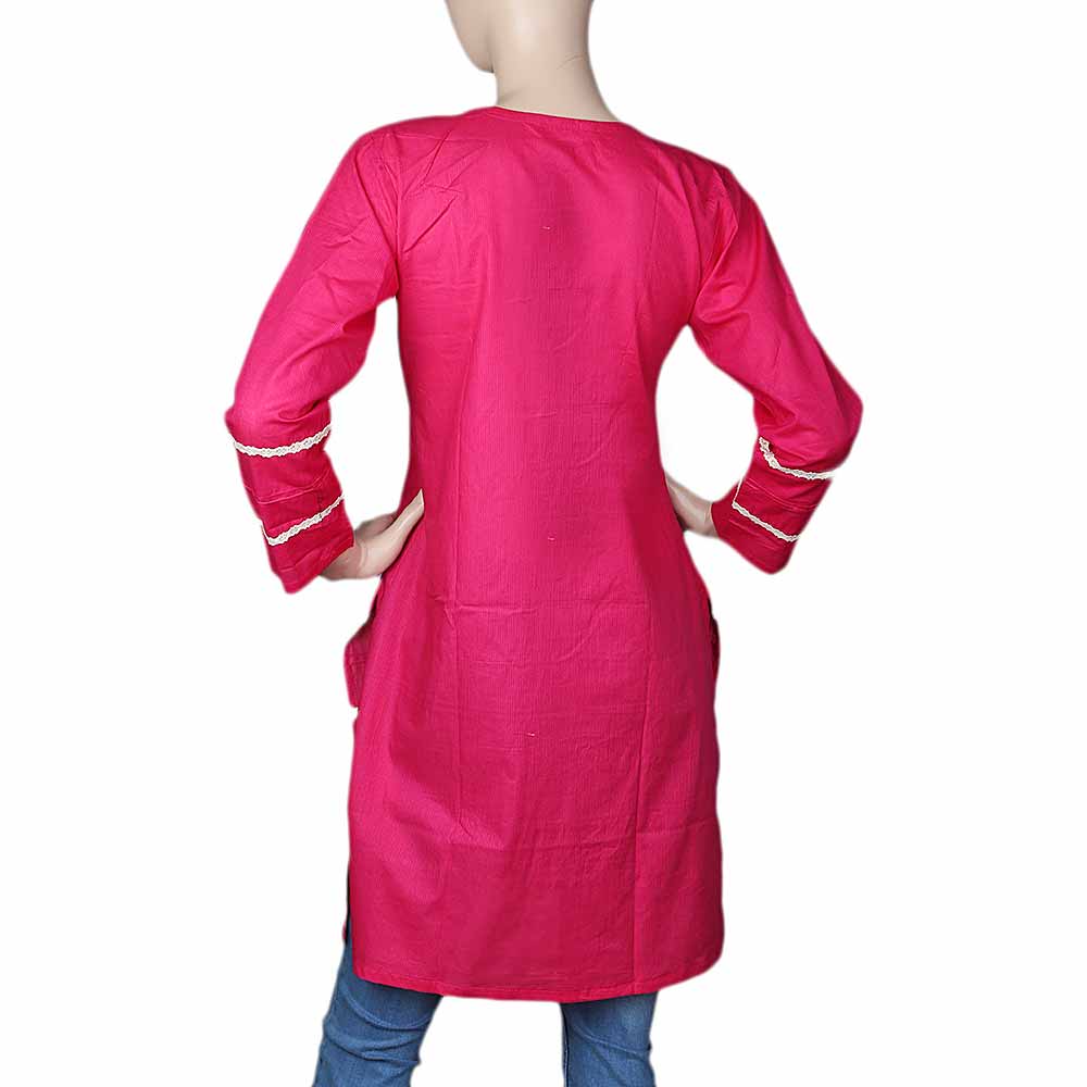 Women's Plain Cotton Kurti Indian Doriya - Pink, Women, Ready Kurtis, Chase Value, Chase Value