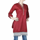 Women's Plain Cotton Kurti Indian Doriya - Maroon, Women, Ready Kurtis, Chase Value, Chase Value