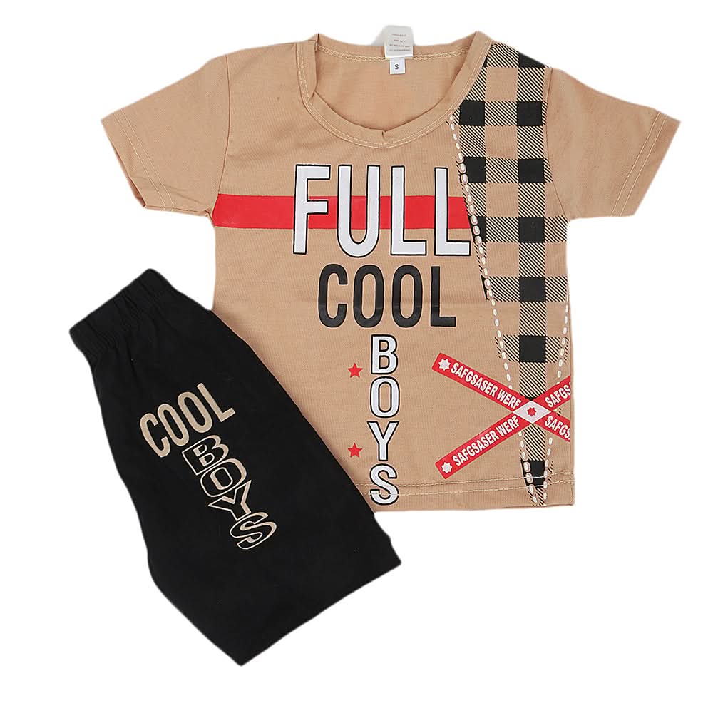 Boys Half Sleeves Short Suit - Beige, Kids, Boys Sets And Suits, Chase Value, Chase Value