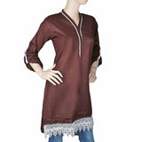 Women's Plain Cotton Kurti Indian Doriya - Brown, Women, Ready Kurtis, Chase Value, Chase Value