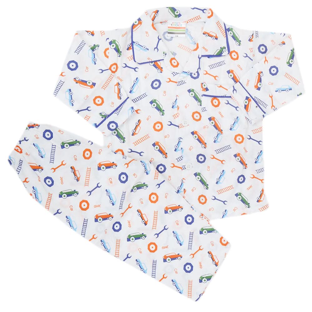 Boys Full Sleeves Night Suit - White, Kids, Boys Sets And Suits, Chase Value, Chase Value
