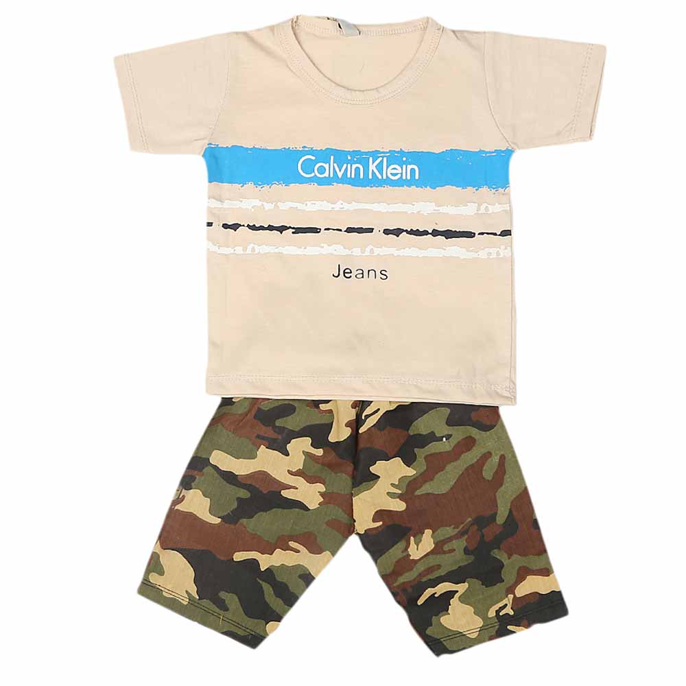 Boys 2 Pcs Suit Half Sleeves - Fawn, Kids, Boys Sets And Suits, Chase Value, Chase Value