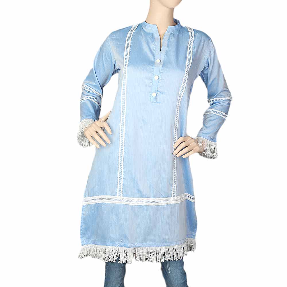 Women's Plain Kurti - Blue, Women, Ready Kurtis, Chase Value, Chase Value