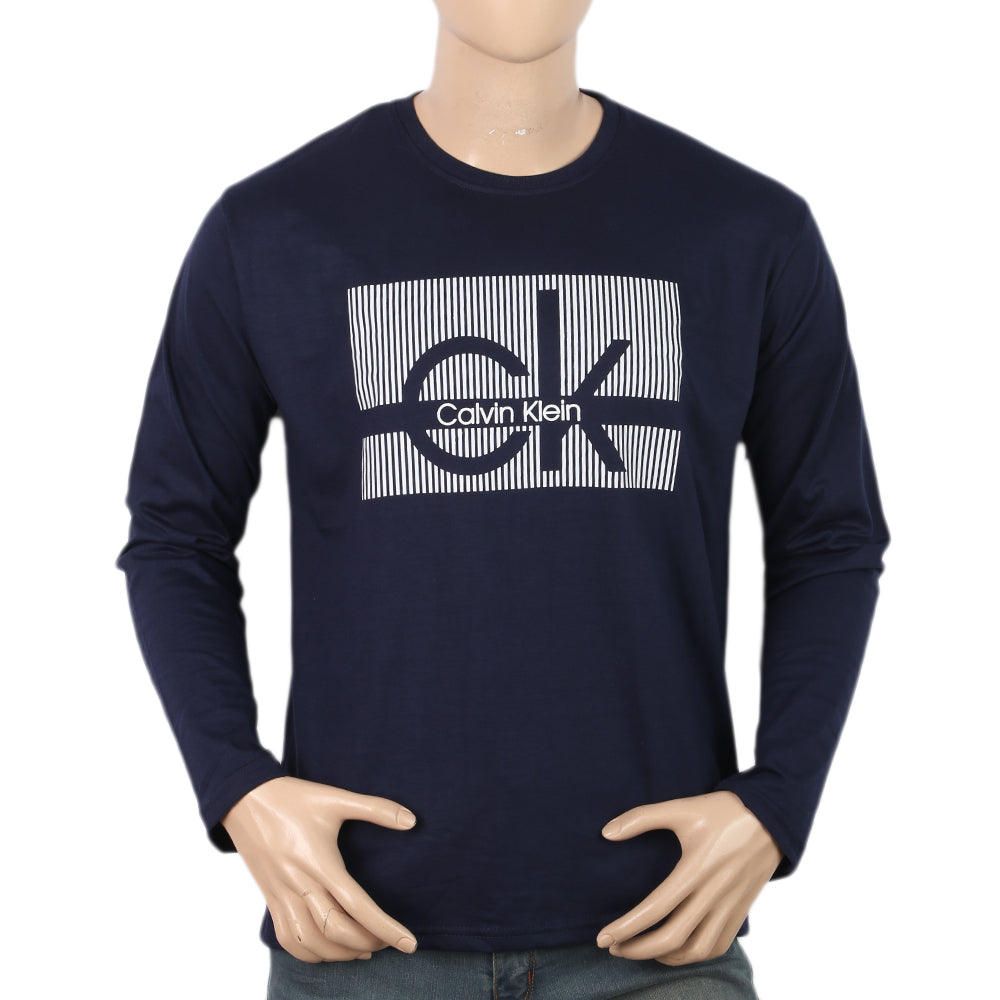 Men's Full Sleeves Printed T-Shirt - Navy Blue, Men, T-Shirts And Polos, Chase Value, Chase Value