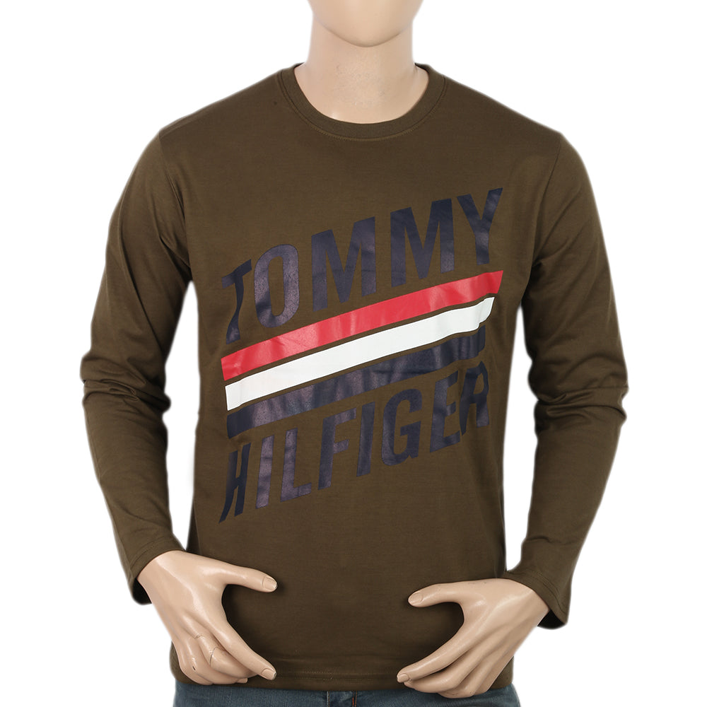 Men's Full Sleeves Printed T-Shirt - Olive Green, Men, T-Shirts And Polos, Chase Value, Chase Value