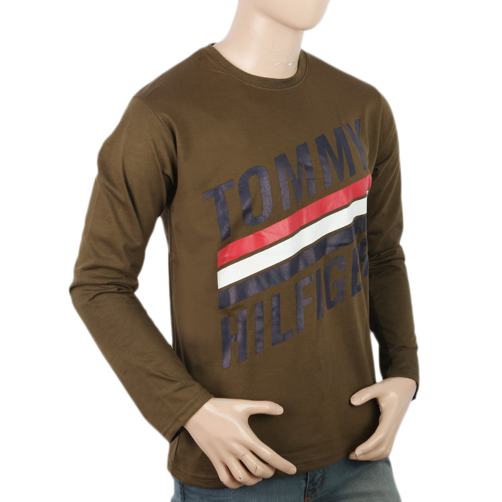 Men's Full Sleeves Printed T-Shirt - Olive Green, Men, T-Shirts And Polos, Chase Value, Chase Value