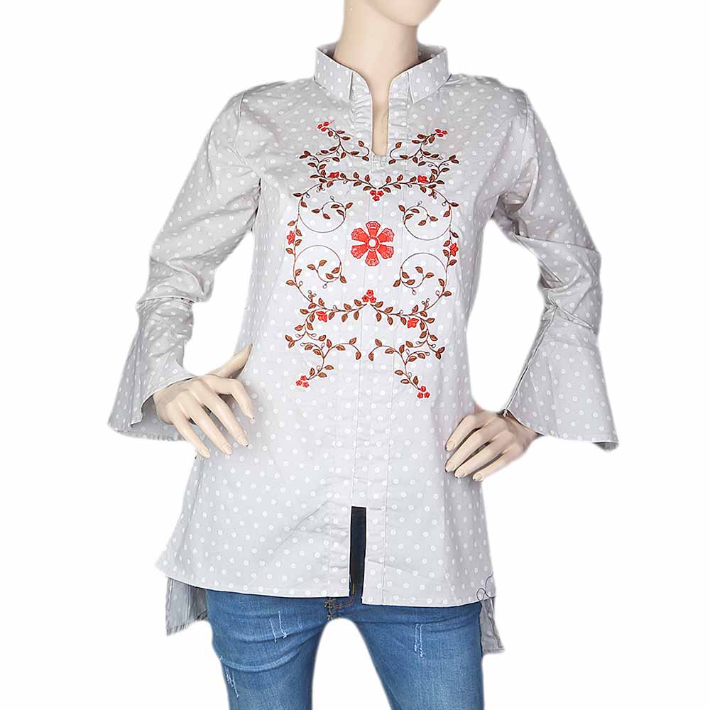 Women's Embroidered Western Top - Light Grey, Women, T-Shirts And Tops, Chase Value, Chase Value