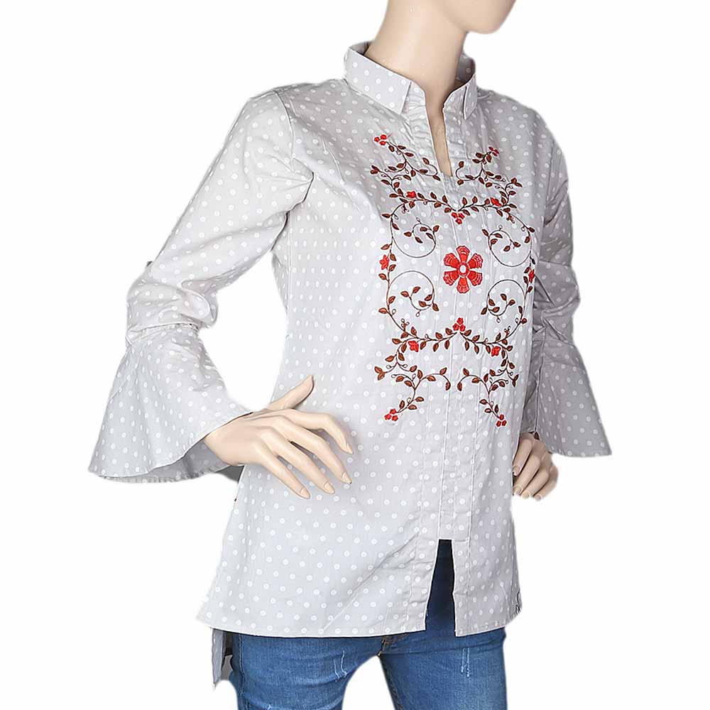 Women's Embroidered Western Top - Light Grey, Women, T-Shirts And Tops, Chase Value, Chase Value