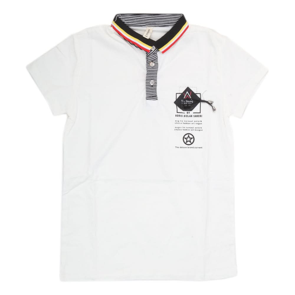 Boys Half Sleeves Polo T-Shirt - White, Kids, Boys T-Shirts, Chase Value, Chase Value