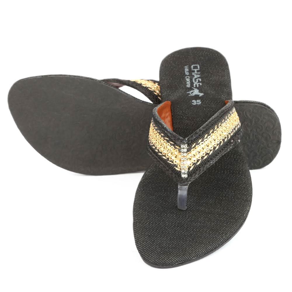 Girls Fancy Slippers (KL-004) - Black, Kids, Girls Slippers, Chase Value, Chase Value