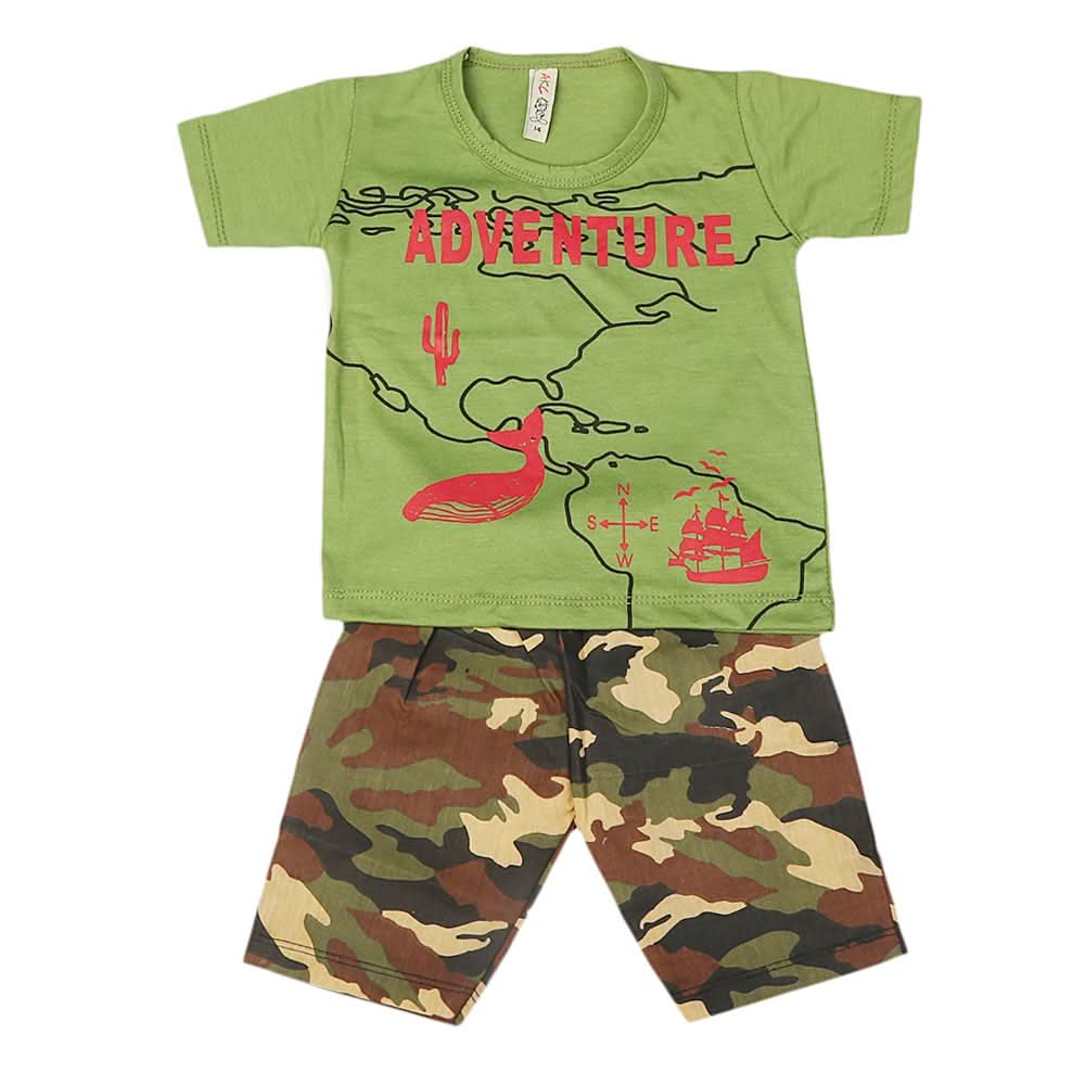 Boys 2 Pcs Suit Half Sleeves - Green, Kids, Boys Sets And Suits, Chase Value, Chase Value