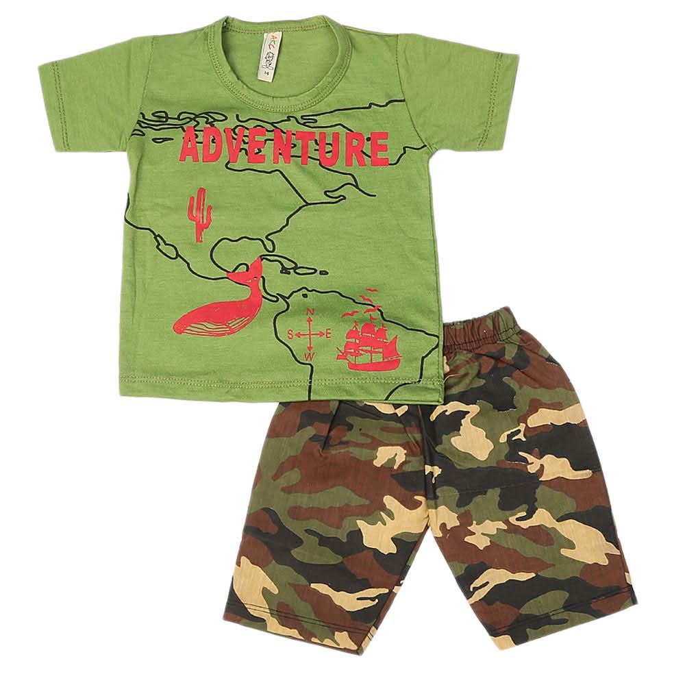 Boys 2 Pcs Suit Half Sleeves - Green, Kids, Boys Sets And Suits, Chase Value, Chase Value