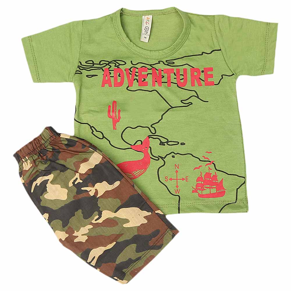 Boys 2 Pcs Suit Half Sleeves - Green, Kids, Boys Sets And Suits, Chase Value, Chase Value