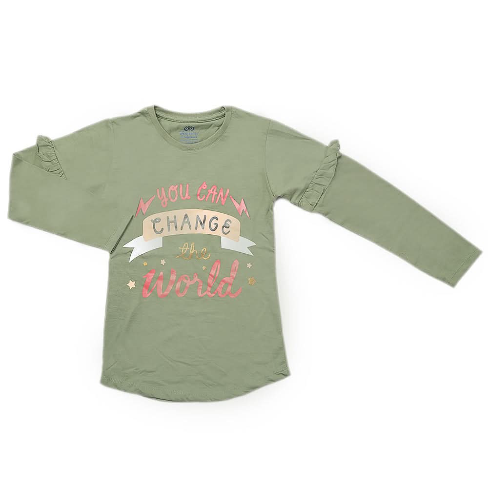 Girls Full Sleeves Jersey T-Shirt - Green, Kids, Girls T-Shirts, Chase Value, Chase Value