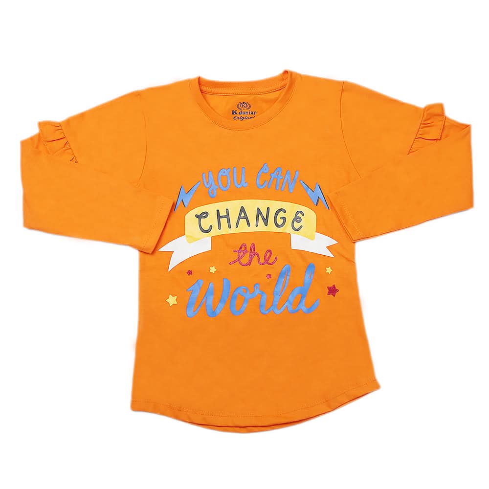 Girls Full Sleeves Jersey T-Shirt - Orange, Kids, Girls T-Shirts, Chase Value, Chase Value