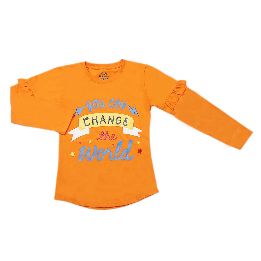 Girls Full Sleeves Jersey T-Shirt - Orange, Kids, Girls T-Shirts, Chase Value, Chase Value