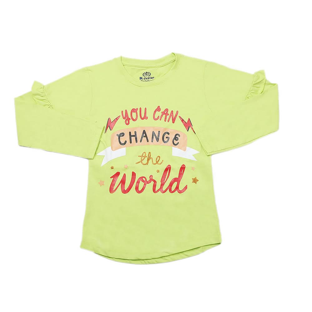 Girls Full Sleeves Jersey T-Shirt - Light Green, Kids, Girls T-Shirts, Chase Value, Chase Value