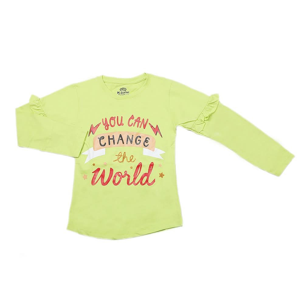 Girls Full Sleeves Jersey T-Shirt - Light Green, Kids, Girls T-Shirts, Chase Value, Chase Value