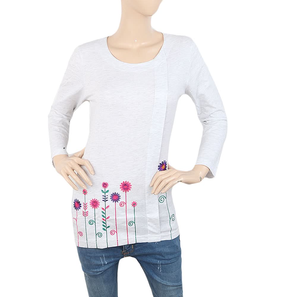 Women's  Bottom Embroidered Top - Grey, Women, T-Shirts And Tops, Chase Value, Chase Value