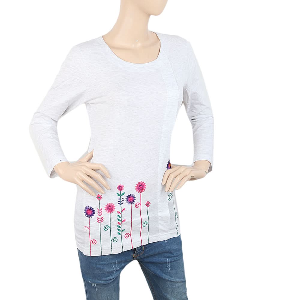 Women's  Bottom Embroidered Top - Grey, Women, T-Shirts And Tops, Chase Value, Chase Value