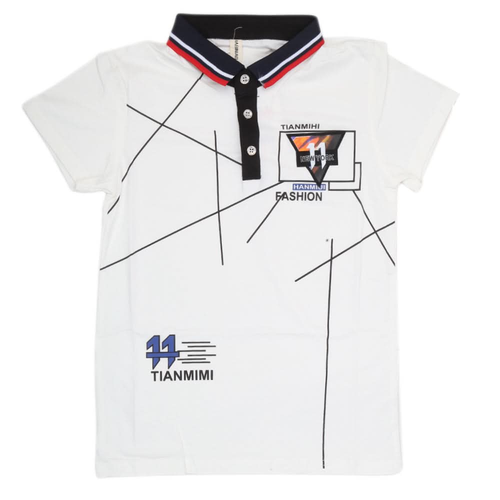 Boys Half Sleeves Polo T-Shirt - White, Kids, Boys T-Shirts, Chase Value, Chase Value
