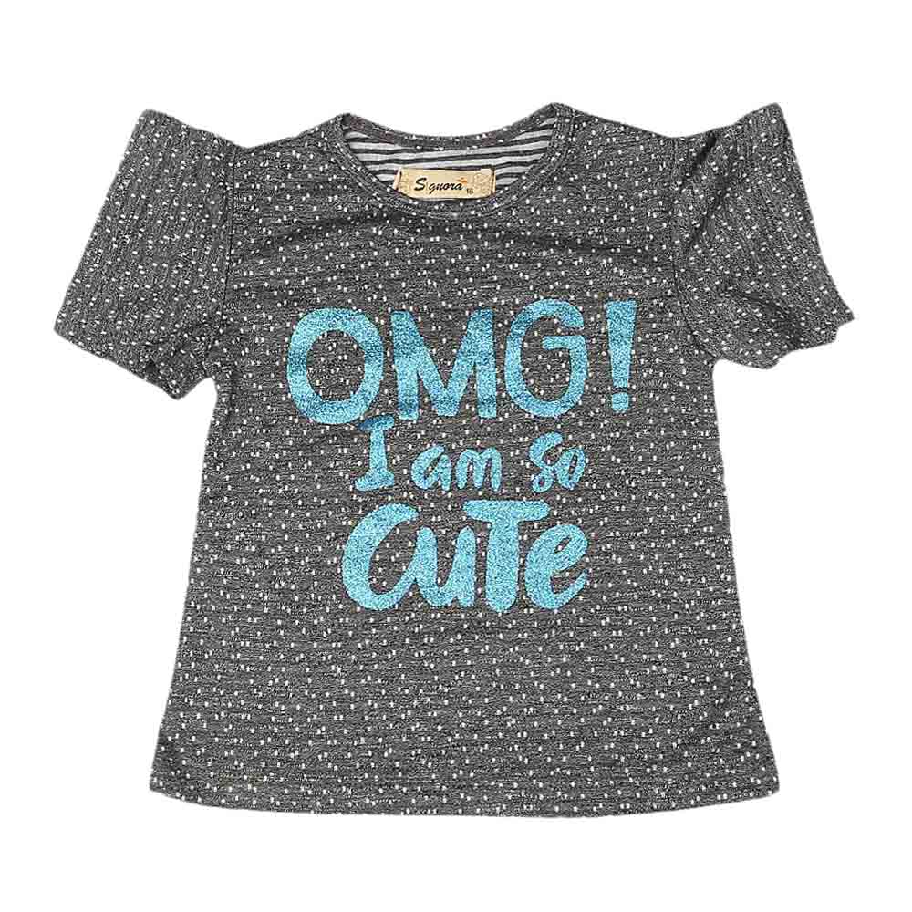 Girls Half Sleeves T-Shirt ST-03 - Grey, Kids, Girls T-Shirts, Chase Value, Chase Value