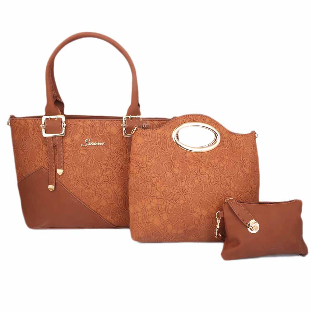 Women's Handbag (9728) 3 Pcs - Brown, Women, Bags, Chase Value, Chase Value