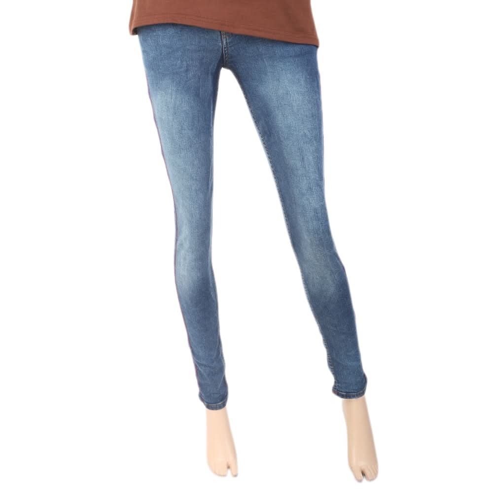 Women's Denim Side Stich Pant - Mid Blue, Women, Pants & Tights, Chase Value, Chase Value