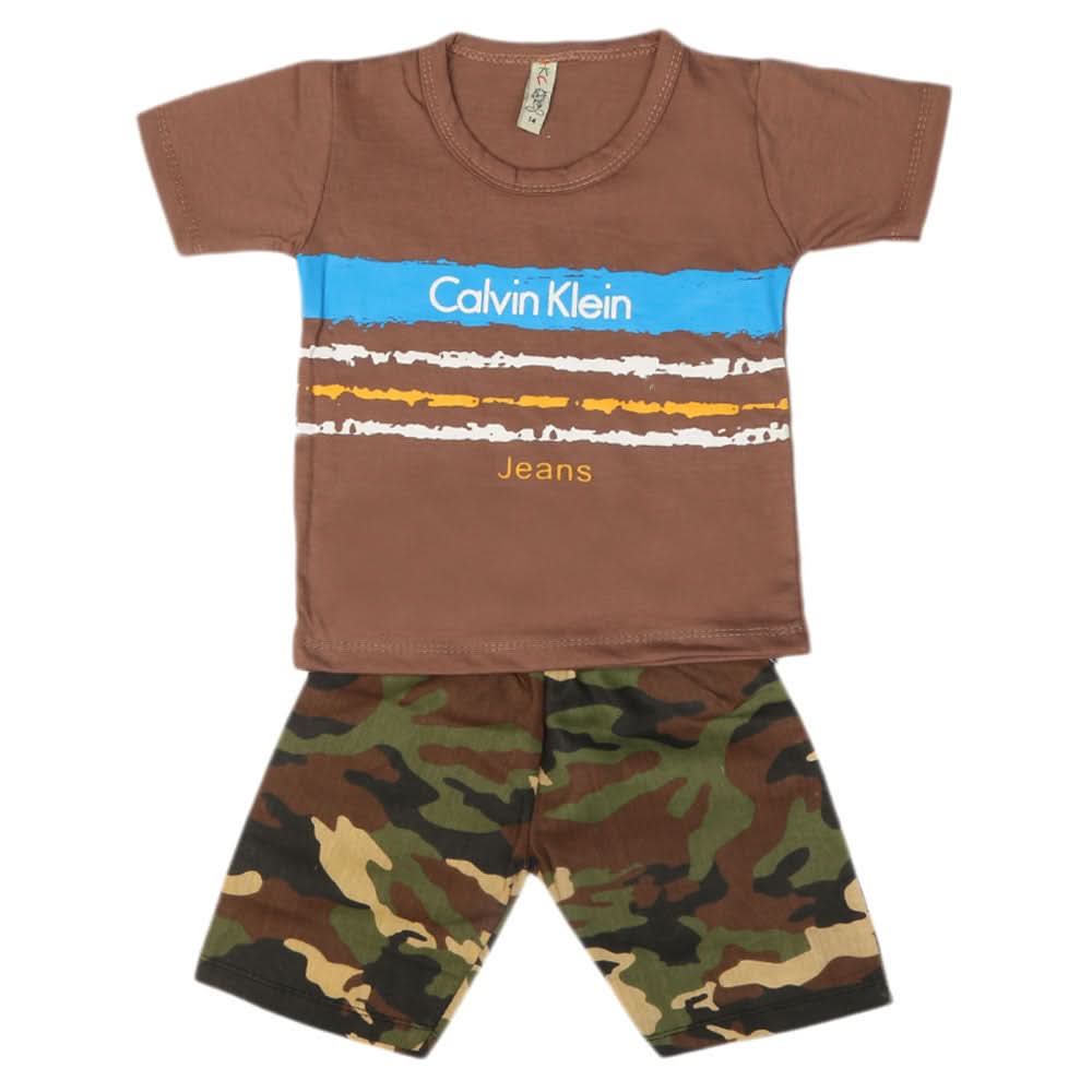 Boys 2 Pcs Suit Half Sleeves - Brown, Kids, Boys Sets And Suits, Chase Value, Chase Value