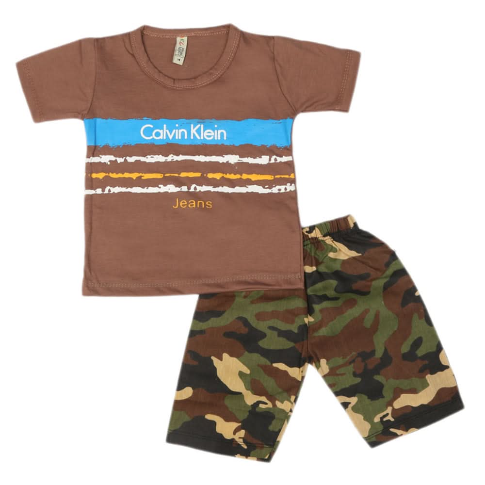 Boys 2 Pcs Suit Half Sleeves - Brown, Kids, Boys Sets And Suits, Chase Value, Chase Value