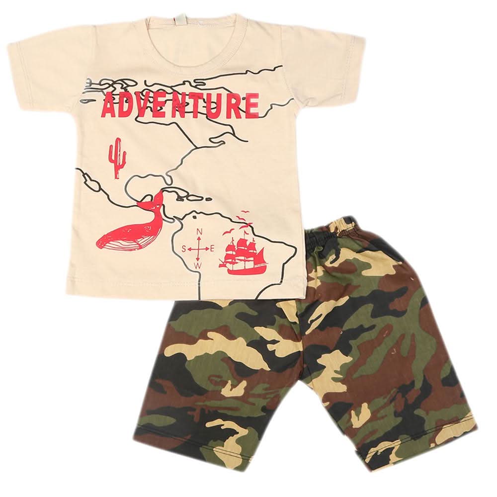Boys 2 Pcs Suit Half Sleeves - Fawn, Kids, Boys Sets And Suits, Chase Value, Chase Value