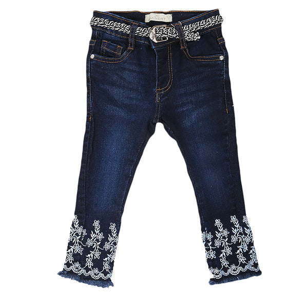 Eminent Girls Embroidered Denim Pant - Dark Blue, Kids, Girls Pants And Capri, Eminent, Chase Value