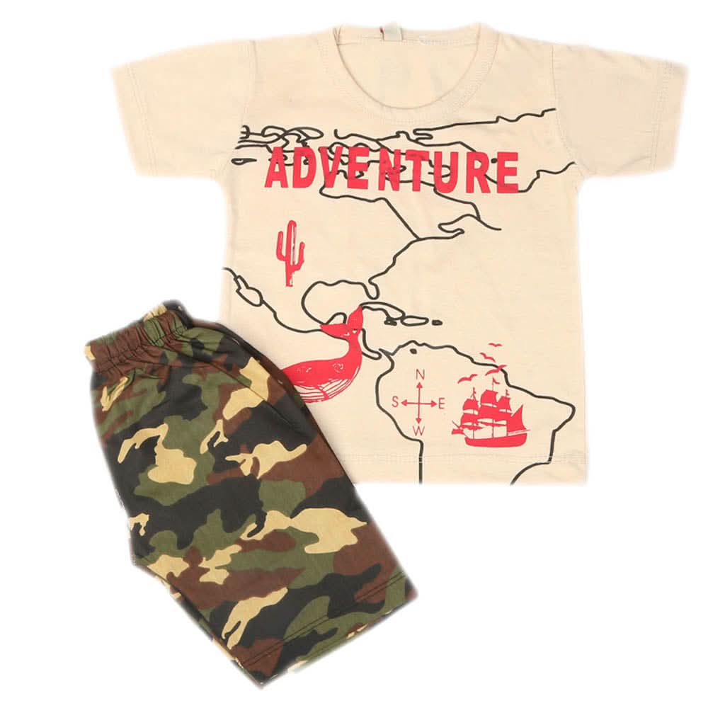 Boys 2 Pcs Suit Half Sleeves - Fawn, Kids, Boys Sets And Suits, Chase Value, Chase Value