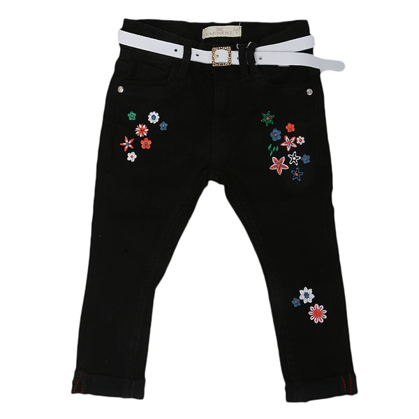 Eminent Girls Embroidered Denim Pant - Black, Kids, Girls Pants And Capri, Eminent, Chase Value